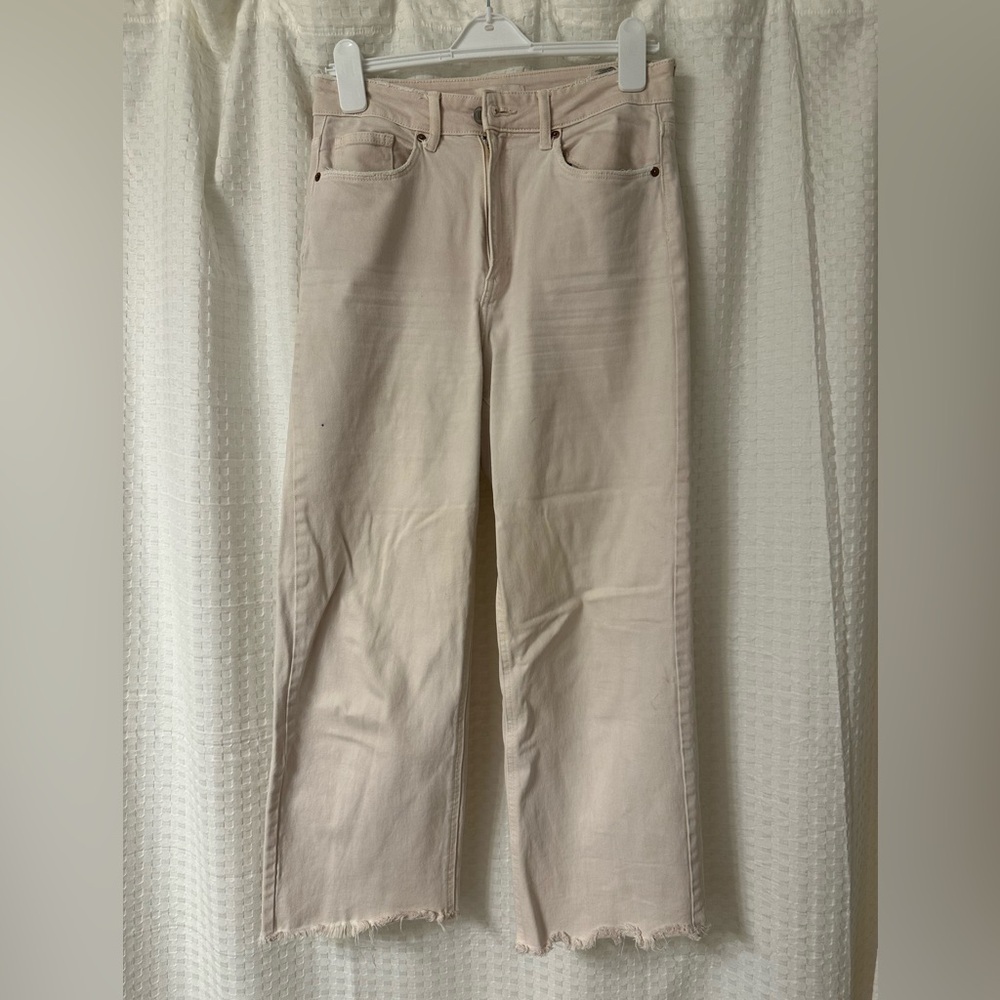Cream wide leg jeans